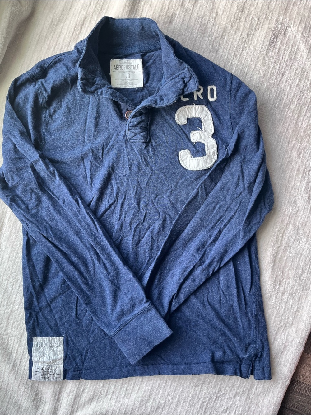 Abercrombie & Fitch Long Sleeve Polo Shirt - Navy Blue